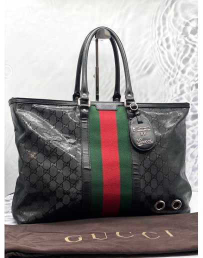 GUCCI IMPRIME MONOGRAM WEB 500 TOTE BLACK BAG 