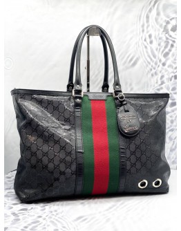 GUCCI IMPRIME MONOGRAM WEB 500 TOTE BLACK BAG 