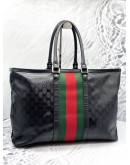 GUCCI IMPRIME MONOGRAM WEB 500 TOTE BLACK BAG 