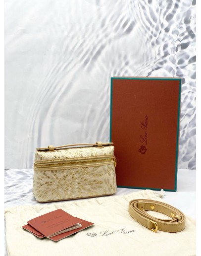 (UNUSED)LORO PIANA EXTRA POCKET L19 POUCH IN SILK JACQUARD WITH STRAP -FULL SET-