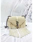 (LIKE NEW) YVES SAINT LAURENT YSL CLASSIC MONOGRAM WHITE BABY LEATHER & CROCHET SHOULDER BAG 