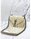 (LIKE NEW) YVES SAINT LAURENT YSL CLASSIC MONOGRAM WHITE BABY LEATHER & CROCHET SHOULDER BAG 