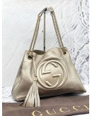 GUCCI GG SOHO PEBBLED LEATHER METALLIC SHOULDER BAG