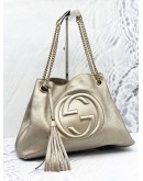 GUCCI GG SOHO PEBBLED LEATHER METALLIC SHOULDER BAG
