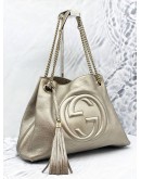 GUCCI GG SOHO PEBBLED LEATHER METALLIC SHOULDER BAG