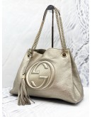 GUCCI GG SOHO PEBBLED LEATHER METALLIC SHOULDER BAG
