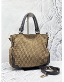 AIGNER SIGNATURE CANVAS DARK BROWN LEATHER TOTE BAG 