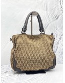 AIGNER SIGNATURE CANVAS DARK BROWN LEATHER TOTE BAG 