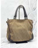 AIGNER SIGNATURE CANVAS DARK BROWN LEATHER TOTE BAG 