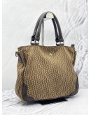 AIGNER SIGNATURE CANVAS DARK BROWN LEATHER TOTE BAG 