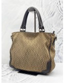 AIGNER SIGNATURE CANVAS DARK BROWN LEATHER TOTE BAG 