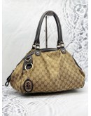 (LIKE NEW) GUCCI BEIGE/EBONY GG CANVAS MEDIUM SUKEY BOSTON WITH STRAP