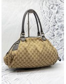 (LIKE NEW) GUCCI BEIGE/EBONY GG CANVAS MEDIUM SUKEY BOSTON WITH STRAP