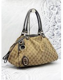 (LIKE NEW) GUCCI BEIGE/EBONY GG CANVAS MEDIUM SUKEY BOSTON WITH STRAP