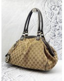 (LIKE NEW) GUCCI BEIGE/EBONY GG CANVAS MEDIUM SUKEY BOSTON WITH STRAP