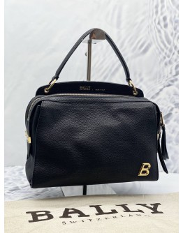 BALLY SIGNATURE B LOGO TWO WAY HANDBAG IN BLACK LEATHER