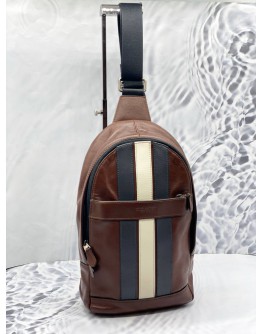 (LIKE NEW) COACH CHARLES VARSITY LEATHER PACK SLING IN DARK SADDLE 