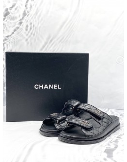 (LIKE NEW) CHANEL BLACK GATE NO5 BACKLESS CC LOGO SLIDE DAD SANDALS SIZE 38