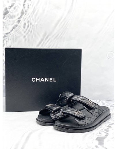 (LIKE NEW) CHANEL BLACK GATE NO5 BACKLESS CC LOGO SLIDE DAD SANDALS SIZE 38
