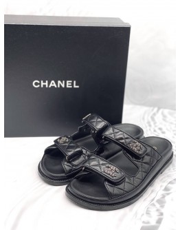 (LIKE NEW) CHANEL BLACK GATE NO5 BACKLESS CC LOGO SLIDE DAD SANDALS SIZE 38
