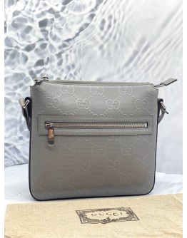 (UNUSED) GUCCI GREY EMBOSSED LEATHER MESSENGER SMALL BAG