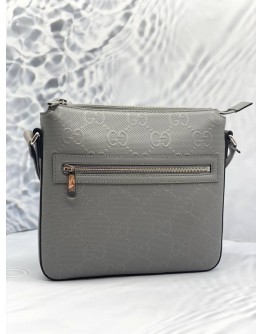 (UNUSED) GUCCI GREY EMBOSSED LEATHER MESSENGER SMALL BAG