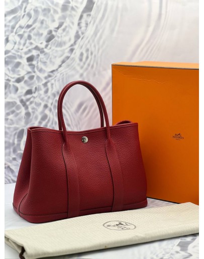 (LIKE NEW) 2019 HERMES GARDEN PARTY 30 SHOULDER BAG IN RED NEGONDA LEATHER STAMP D 