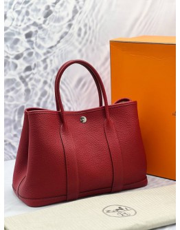 (LIKE NEW) 2019 HERMES GARDEN PARTY 30 SHOULDER BAG IN RED NEGONDA LEATHER STAMP D 