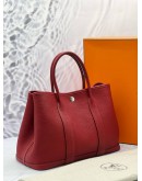 (LIKE NEW) 2019 HERMES GARDEN PARTY 30 SHOULDER BAG IN RED NEGONDA LEATHER STAMP D 