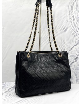 CHANEL BLACK VINTAGE QUILTED LAMBSKIN SHOULDER BAG 