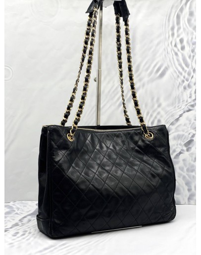 CHANEL BLACK VINTAGE QUILTED LAMBSKIN SHOULDER BAG 