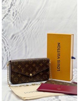 (LIKE NEW) LOUIS VUITTON FELICIE FLAP BAG IN BROWN MONOGRAM CANVAS -FULL SET-  