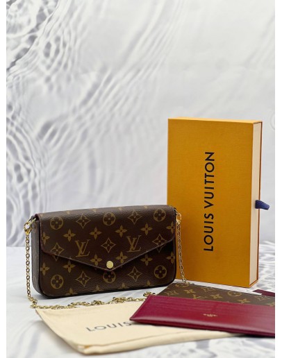 (LIKE NEW) LOUIS VUITTON FELICIE FLAP BAG IN BROWN MONOGRAM CANVAS -FULL SET-  