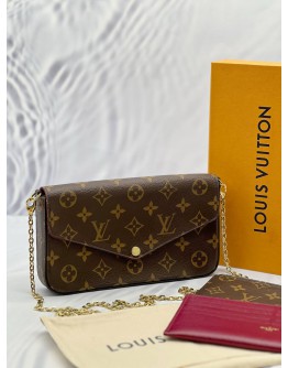 (LIKE NEW) LOUIS VUITTON FELICIE FLAP BAG IN BROWN MONOGRAM CANVAS -FULL SET-  