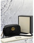 (LIKE NEW) GUCCI GG MARMONT SMALL CROSSBODY BAG BLACK MATELASSE CHEVRON LEATHER WITH GOLD GG LOGO -FULL SET-