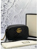 (LIKE NEW) GUCCI GG MARMONT SMALL CROSSBODY BAG BLACK MATELASSE CHEVRON LEATHER WITH GOLD GG LOGO -FULL SET-