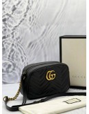 (LIKE NEW) GUCCI GG MARMONT SMALL CROSSBODY BAG BLACK MATELASSE CHEVRON LEATHER WITH GOLD GG LOGO -FULL SET-