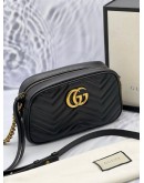 (LIKE NEW) GUCCI GG MARMONT SMALL CROSSBODY BAG BLACK MATELASSE CHEVRON LEATHER WITH GOLD GG LOGO -FULL SET-