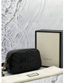 (LIKE NEW) GUCCI GG MARMONT SMALL CROSSBODY BAG BLACK MATELASSE CHEVRON LEATHER WITH GOLD GG LOGO -FULL SET-