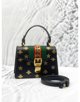(LIKE NEW) GUCCI SYLVIE SMALL BEE AND STAR SHOULDER BAG WITH STRAP