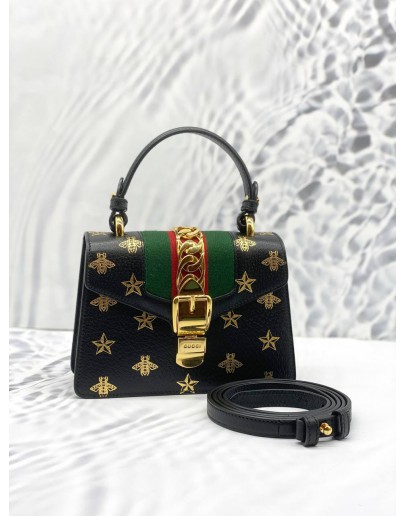 (LIKE NEW) GUCCI SYLVIE SMALL BEE AND STAR SHOULDER BAG WITH STRAP