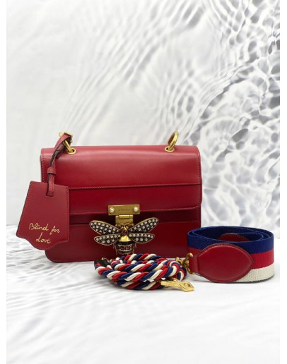 (LIKE NEW) GUCCI RED LEATHER QUEEN MARGARET SHOULDER BAG 