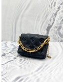 (LIKE NEW) LOUIS VUITTON BLACK LAMBSKIN EMBOSSED MONOGRAM COUSSIN BELT BAG -FULL SET-