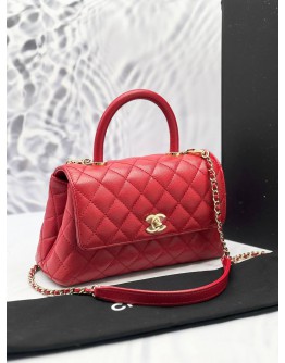 MICROCHIP CHANEL SMALL COCO HANDLE QUILTED CAVIAR LEATHER IN RED GOLD HARDWARE -FULL SET-