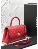 MICROCHIP CHANEL SMALL COCO HANDLE QUILTED CAVIAR LEATHER IN RED GOLD HARDWARE -FULL SET-