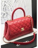 MICROCHIP CHANEL SMALL COCO HANDLE QUILTED CAVIAR LEATHER IN RED GOLD HARDWARE -FULL SET-