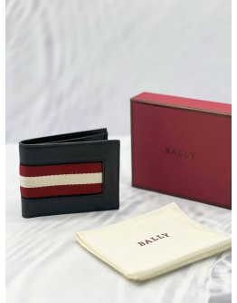 (LIKE NEW) BALLY BLACK LEATHER WEB BIFOLD WALLET -FULL SET- 