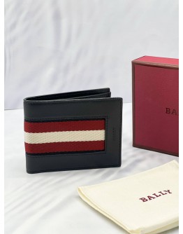 (LIKE NEW) BALLY BLACK LEATHER WEB BIFOLD WALLET -FULL SET- 