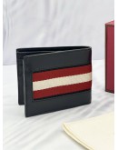 (LIKE NEW) BALLY BLACK LEATHER WEB BIFOLD WALLET -FULL SET- 