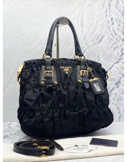 PRADA TESSUTO GAUFRE BLACK TOTE BAG WITH STRAP